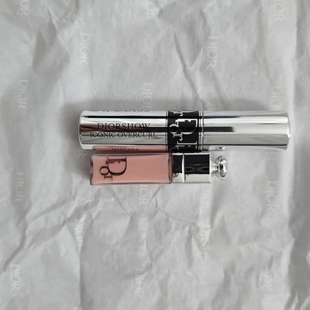 NEW Dior Denim Cosmetic Bag Blue with Dior Addict Lip Maximizer and Diorshow Mas